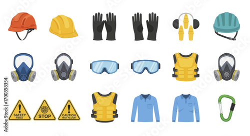 Icon Set Vector Collection of Industrial Safety Equipment and Protective Gear