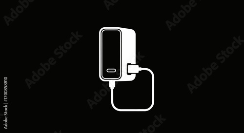 Minimalist Power Bank Icon Vector of a Portable Electronic Charger with Cable