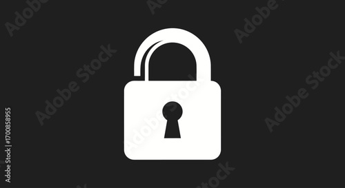 Minimalist Padlock Icon Vector in Black and White Flat Design for Security