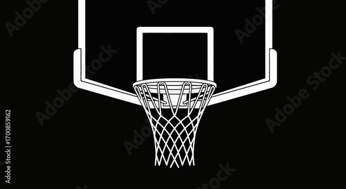 Modern Sports Vector Illustration of a Basketball Hoop with Net and Backboard in Clean Line Art