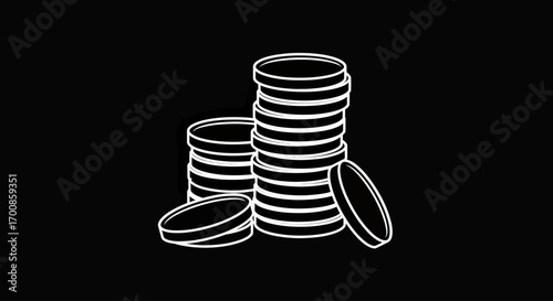 Minimalist Coin Stack Vector Icon Illustration in a White Hand Drawn Line Art Style