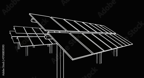 Minimalist Solar Panel Array Vector Illustration in Clean Line Art Style