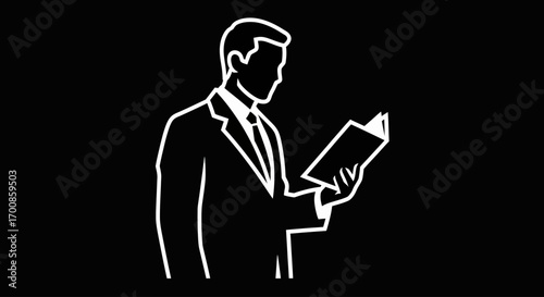 Minimalist Vector Icon of a Businessman in a Suit Reading a Book