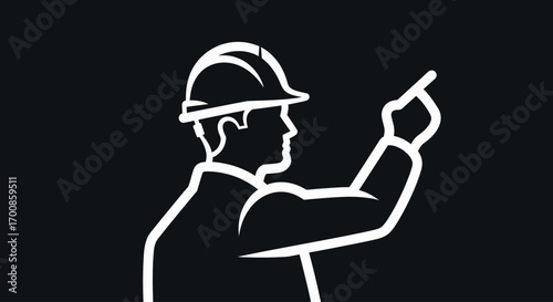 Logo Template Vector Icon of an Engineer in a Hard Hat Pointing
