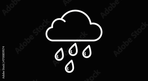 Minimalist Rain Cloud Vector Icon with Falling Raindrops in a Clean Line Art Style