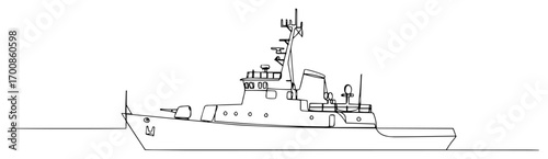 Minimalist continuous‑line naval destroyer — sleek modern warship banner divider