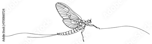 Graceful continuous‑line dragonfly hovering above rippling water, minimalist insect banner