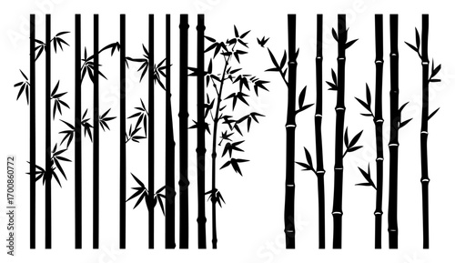 Vertical bamboo stalk set – elegant Asian plant elements for nature patterns and designs