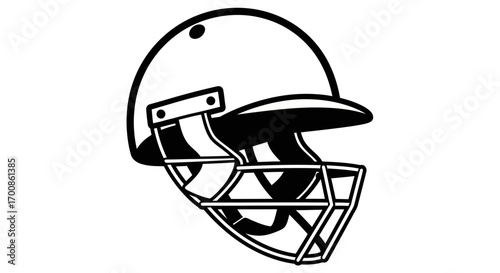 Cricket Wicket Keeper Helmet Safety Gear Black and White Vector Graphic