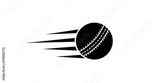 Black Silhouette of a Fast Cricket Ball with Dynamic Speed Trails