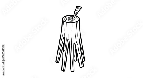 Stylized graphic of a wood stump with a knife plunged into its center