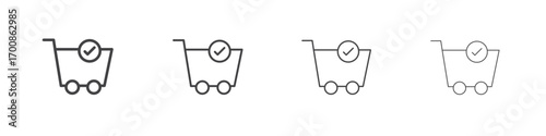Shopping cart check icon illustration symbol. thin line symbol on white background - editable stroke vector