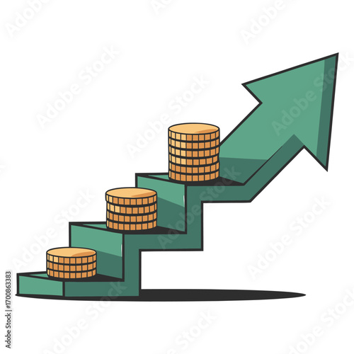 vector illustration of a rising arrow with stacked coins representing financial growth
