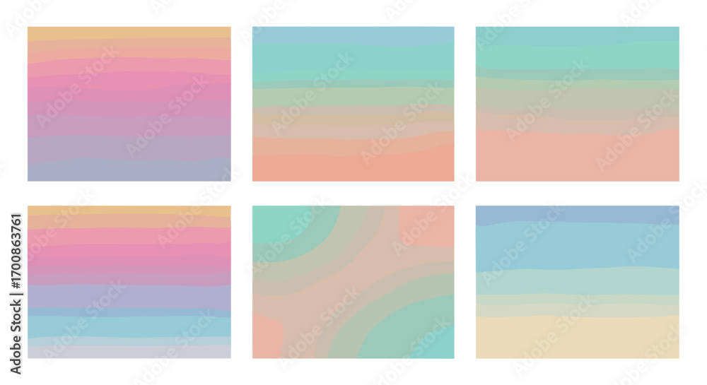 Obraz premium Six rectangular pastel gradient backgrounds arranged in two rows of three