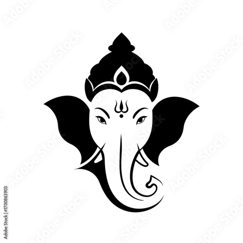 Stylized black silhouette of Ganesha's head, symbolizing wisdom and the removal of obstacles.