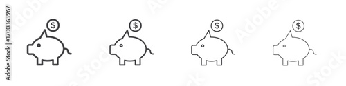 Piggy bank icon illustration symbol. thin line symbol on white background - editable stroke vector