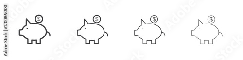Piggy bank icon illustration symbol. thin line symbol on white background - editable stroke vector