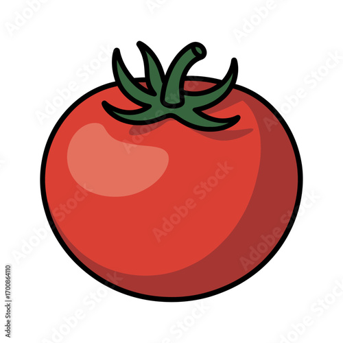 vector illustration of a fresh ripe tomato with green leaves