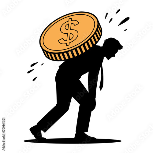 vector illustration of a stressed worker carrying the weight of financial burdens