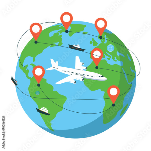 Global travel and transportation routes connecting destinations around the world