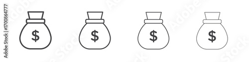Money bag icon illustration symbol. thin line symbol on white background - editable stroke vector