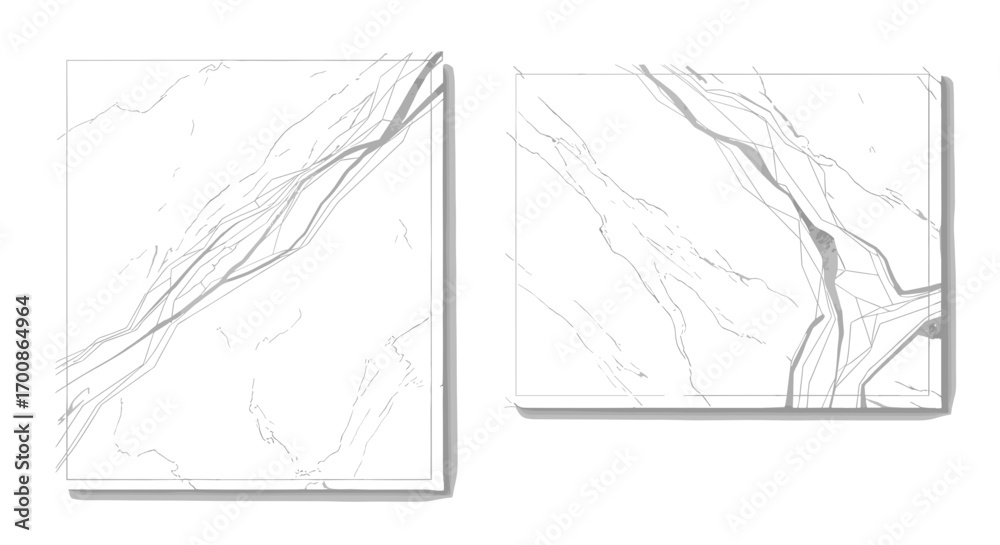 Obraz premium Two rectangular marble slabs with gray veining and subtle shadow effect
