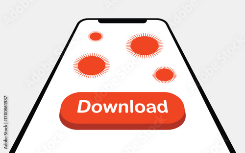 Smartphone screen displaying virus icons and a download button