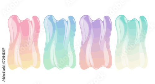 Illustration of four pastel colored gua sha tools in a row on white background