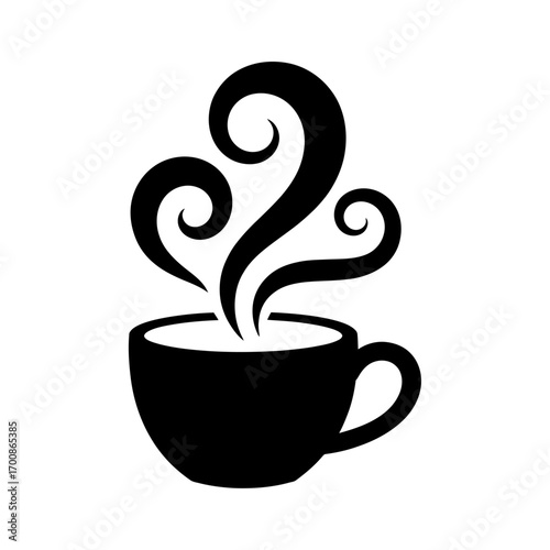 silhouette of a steaming cup of hot cocoa with swirling steam rising from the mug