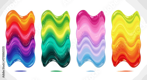 Four colorful wavy paint drips arranged vertically on a white background