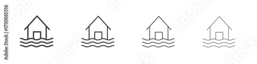 House flood icon illustration symbol. thin line symbol on white background - editable stroke vector