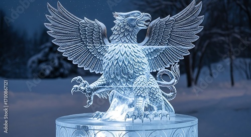 Ice Sculpture of a Griffin.