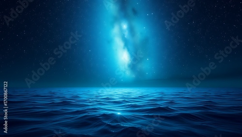 Starlit Horizon: The vast, tranquil ocean mirrors the celestial grandeur, capturing the awe-inspiring moment when the Milky Way embraces the tranquil seascape.