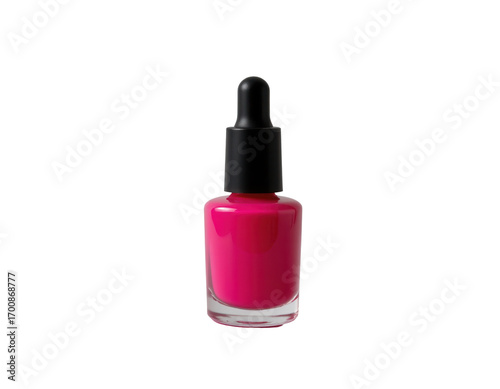 Bright Pink Nail Polish Bottle with Dropper on Transparent background