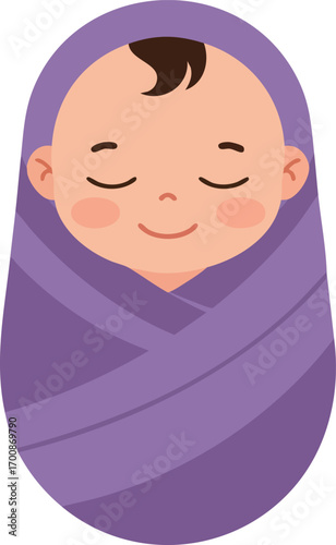Sleeping baby wrapped in purple swaddle blanket peaceful and calm newborn illustration vector 