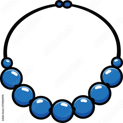 Blue bead necklace jewelry accessory illustration with glossy round beads vector design 