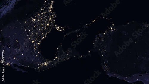 Fototapeta Naklejka Na Ścianę i Meble -  Planet Earth focused on Central America by night. Illuminated cities on dark side of the Earth. Elements of this image furnished by NASA