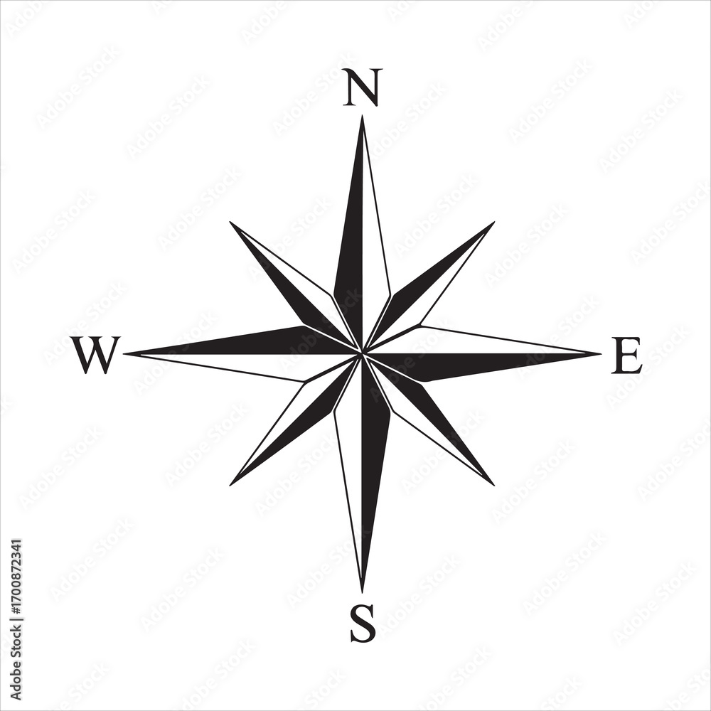 Fototapeta premium Classic Black and White Compass Rose Navigational Tool for Cartography and Exploration Symbolizing Direction and Wayfinding