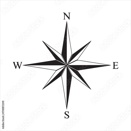 Classic Black and White Compass Rose Navigational Tool for Cartography and Exploration Symbolizing Direction and Wayfinding