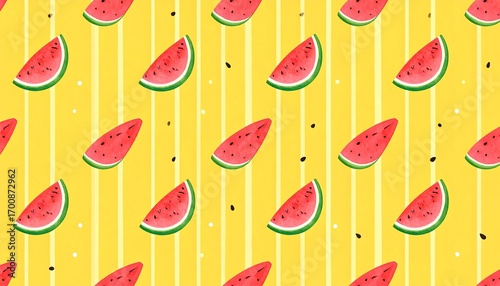Watermelon slices pattern on a yellow background