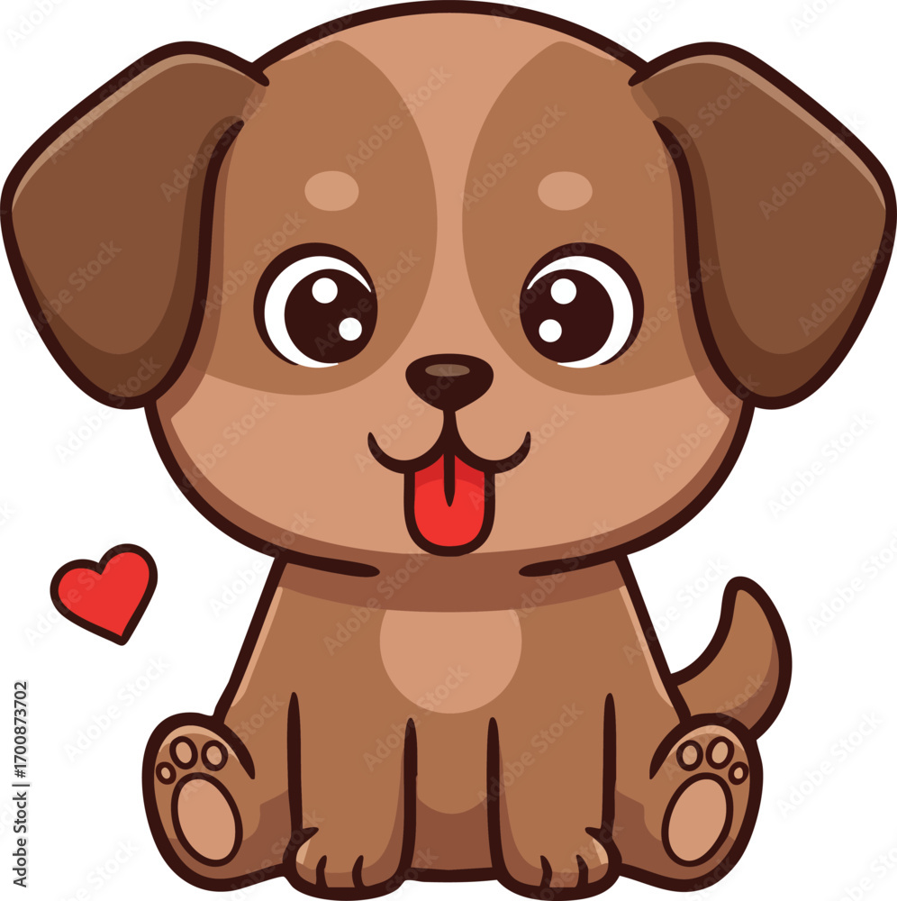 Fototapeta premium Cute brown puppy sitting with heart illustration for pet lover designs and animal-themed projects 