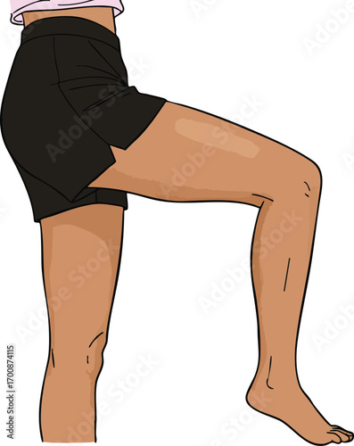 Female leg raising exercise in black shorts for fitness and health vector illustration 