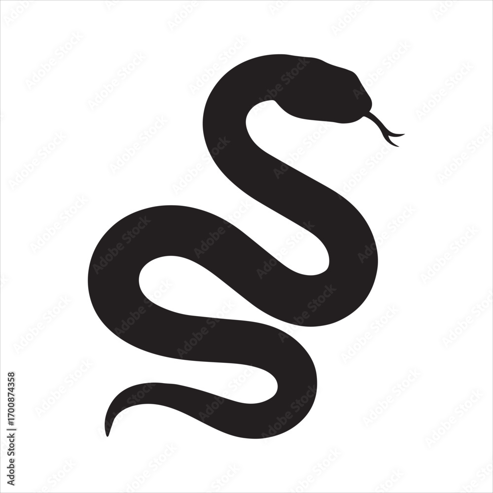 Naklejka premium A cute black and white cartoon snake, a vector illustration of a wild reptile symbol or tattoo