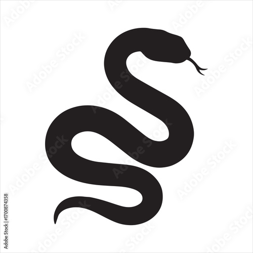 A cute black and white cartoon snake, a vector illustration of a wild reptile symbol or tattoo