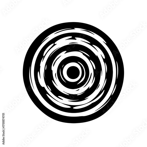 Hypnotic concentric spiral vortex silhouette, abstract swirling target symbol vector illustration icon