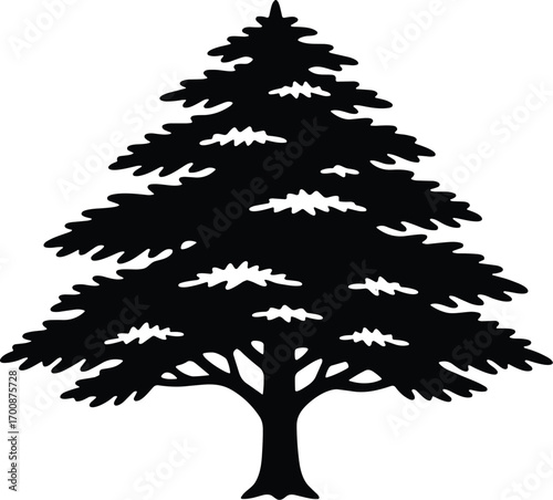 vector silhouette, cedar tree with broad tiered layers, solid black