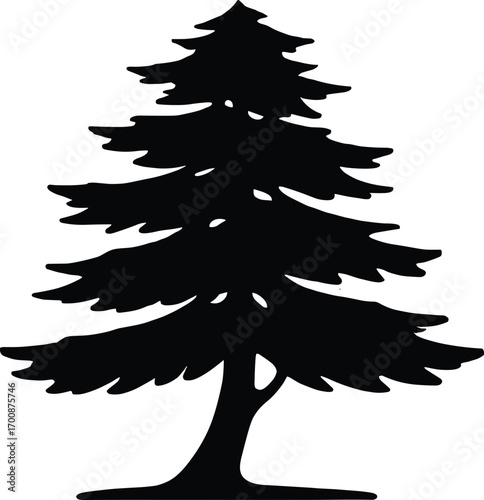 vector silhouette, cedar tree with broad tiered layers, solid black