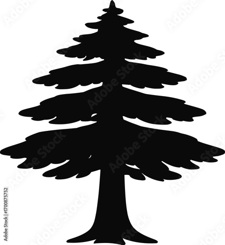 vector silhouette, cedar tree with broad tiered layers, solid black