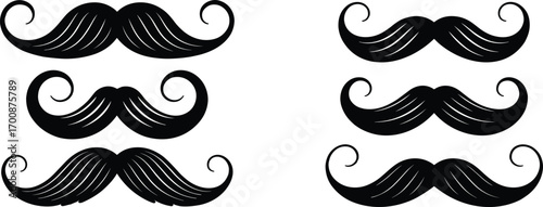 mustache, moustache, vintage, retro, classic, gentleman, barber, grooming, facial, hair, style, icon, silhouette, curl, fashion, hipster, design, illustration, set, collection