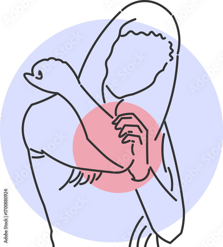 Minimalist drawing of a woman with severe pain in her elbow